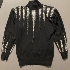 Lambswool Angora Rabbit VTG Semplice Women's Mock Turtleneck Sweater Med Sequins
